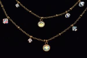 Liz Palacios SF Vintage Crystal Necklace Open Bezel Aurora Borealis Signed 9J